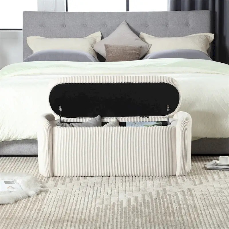 Gepolsterte Stoff-Sitzbank mit Stauraum für das Schlafzimmer, das Fußende des Bettes oder den Eingangsbereich