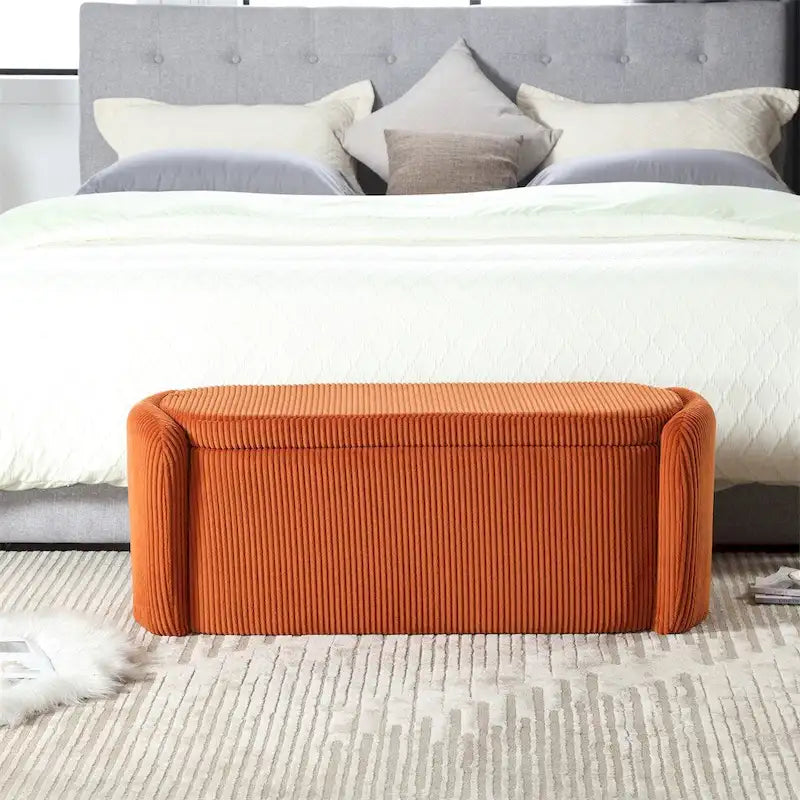 Gepolsterte Stoff-Sitzbank mit Stauraum für das Schlafzimmer, das Fußende des Bettes oder den Eingangsbereich