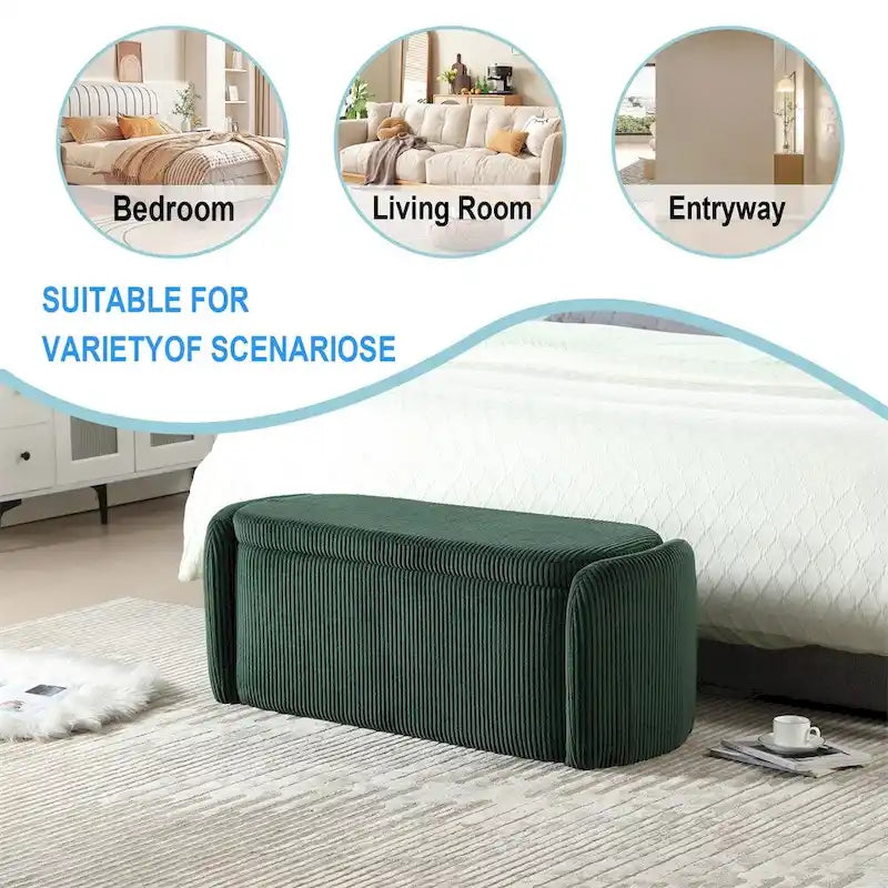 Gepolsterte Stoff-Sitzbank mit Stauraum für das Schlafzimmer, das Fußende des Bettes oder den Eingangsbereich