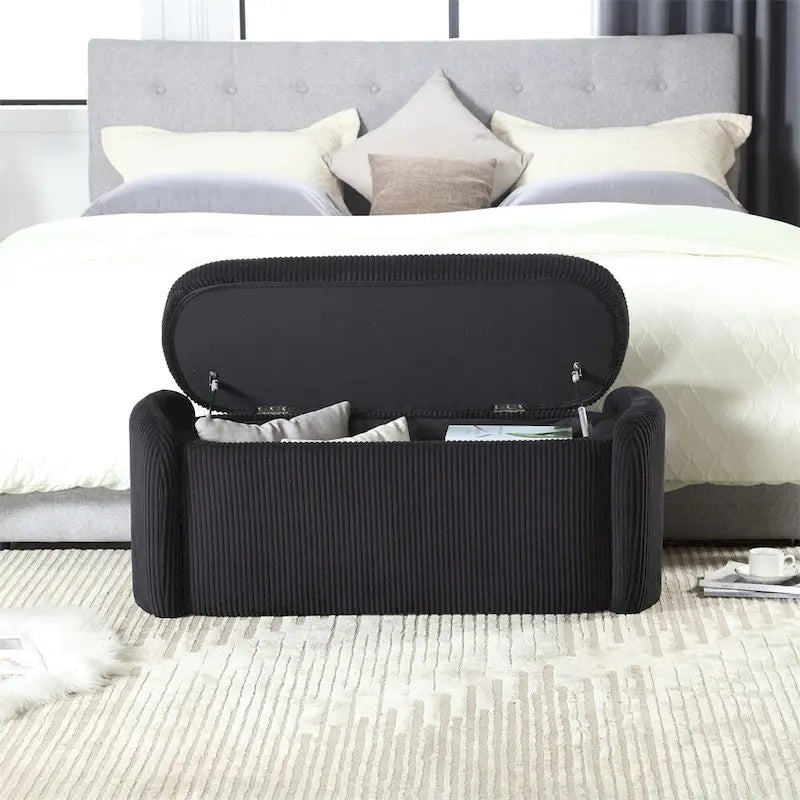 Gepolsterte Stoff-Sitzbank mit Stauraum für das Schlafzimmer, das Fußende des Bettes oder den Eingangsbereich