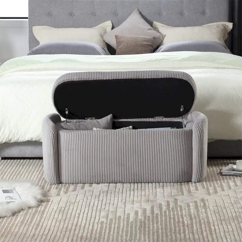 Gepolsterte Stoff-Sitzbank mit Stauraum für das Schlafzimmer, das Fußende des Bettes oder den Eingangsbereich