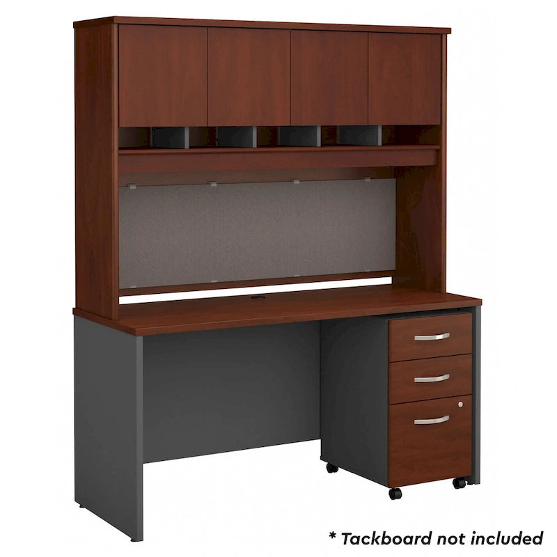 60 Inch Wide Home Office Desk with Upper Hutch, Drawers and File Cabinet Storage