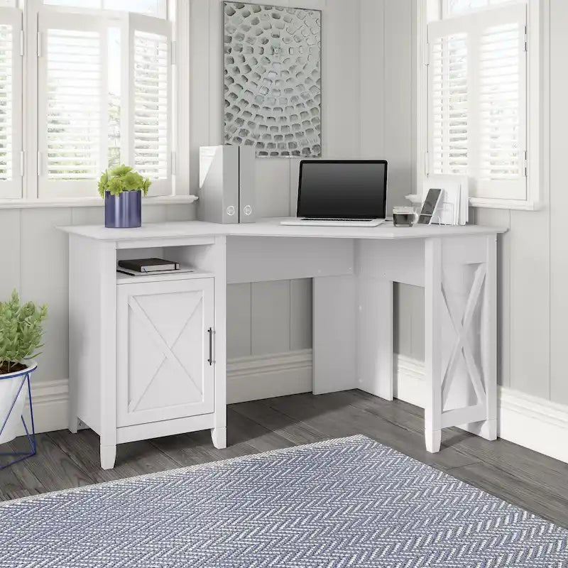 Corner Computer Desk 54 Inch Wide with Storage Shelves for Home Office