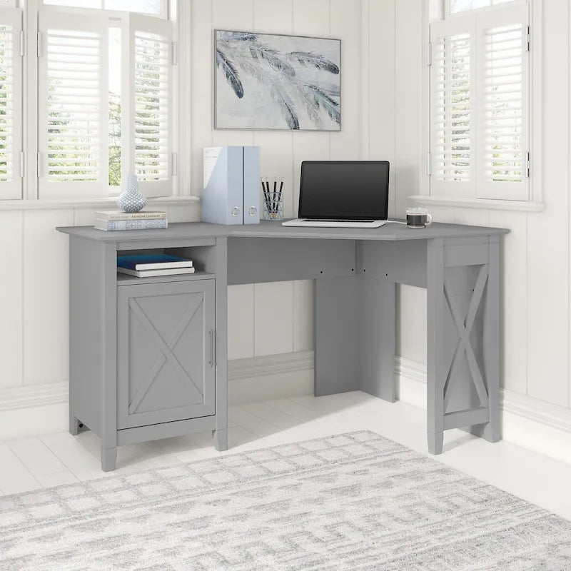 Corner Computer Desk 54 Inch Wide with Storage Shelves for Home Office