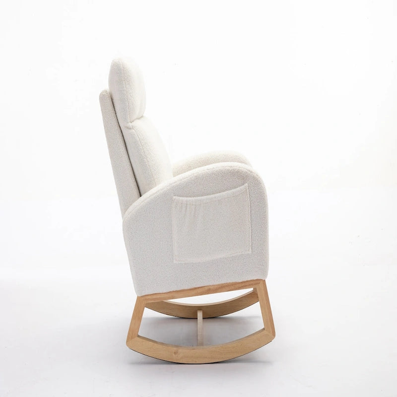 Gepolsterter Schaukelstuhl aus Teddy-Stoff mit Massivholzgestell fürs Wohnzimmer oder Kinderzimmer