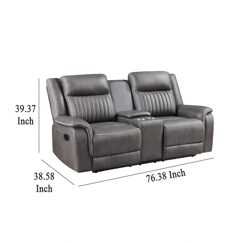Dual Manual Recliner Loveseat, Cupholder Console, Gray 76 Inch