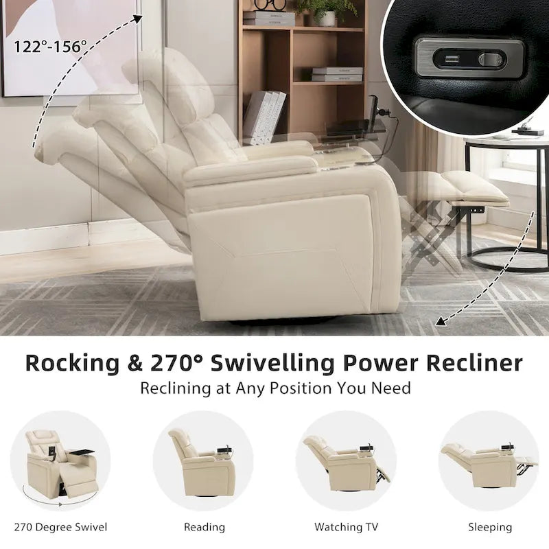 Drehbarer elektrischer Relaxsessel aus PU-Leder mit Telefonhalter, Getränkehalter und USB-Anschluss, 270, für das Heimkino im Wohnzimmer