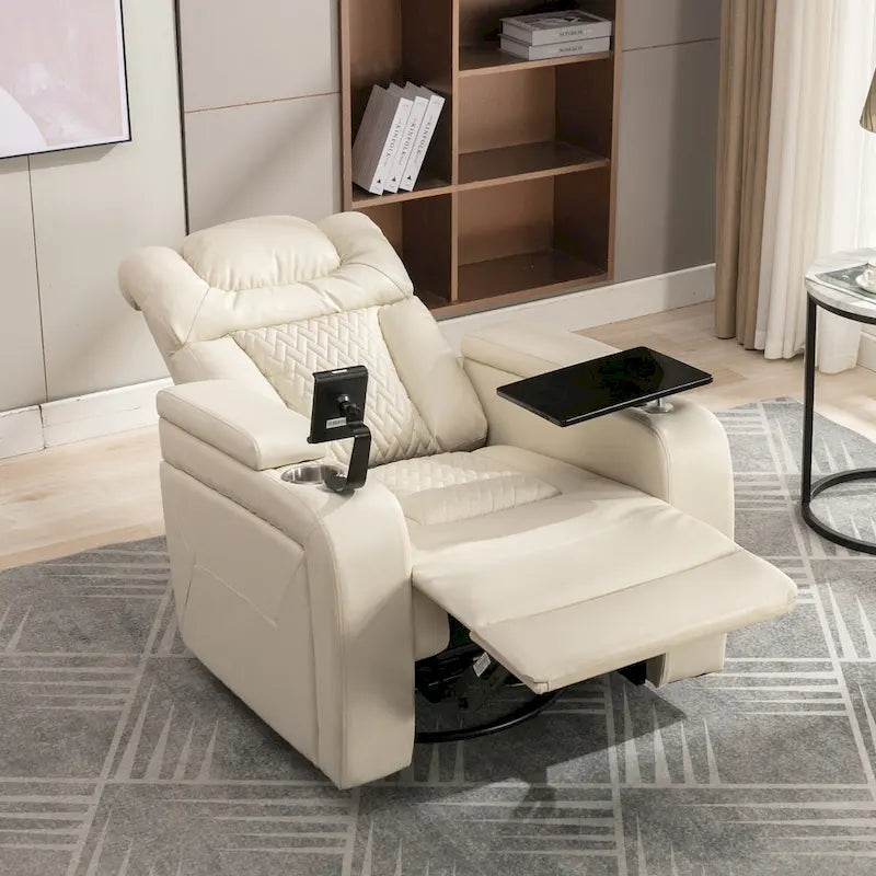 Drehbarer elektrischer Relaxsessel aus PU-Leder mit Telefonhalter, Getränkehalter und USB-Anschluss, 270, für das Heimkino im Wohnzimmer