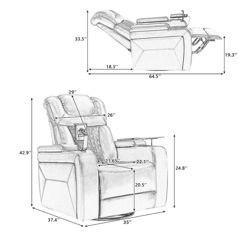 Drehbarer elektrischer Relaxsessel aus PU-Leder mit Telefonhalter, Getränkehalter und USB-Anschluss, 270, für das Heimkino im Wohnzimmer
