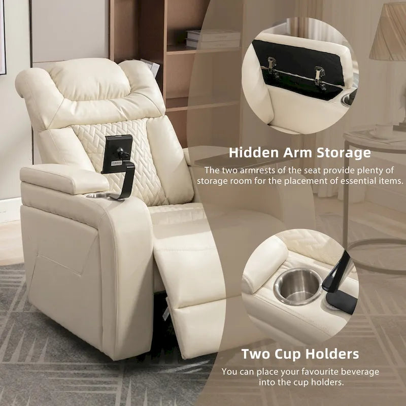 Drehbarer elektrischer Relaxsessel aus PU-Leder mit Telefonhalter, Getränkehalter und USB-Anschluss, 270, für das Heimkino im Wohnzimmer