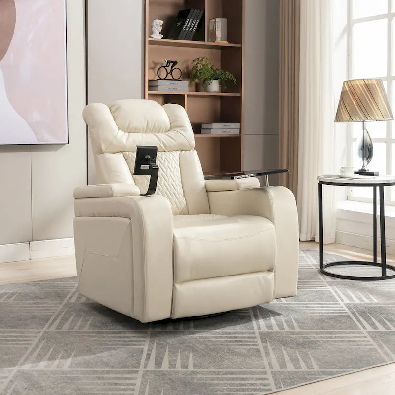 Drehbarer elektrischer Relaxsessel aus PU-Leder mit Telefonhalter, Getränkehalter und USB-Anschluss, 270, für das Heimkino im Wohnzimmer