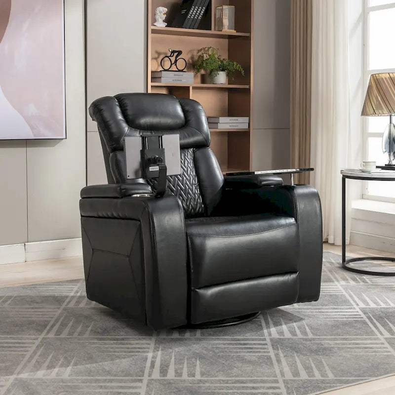 Drehbarer elektrischer Relaxsessel aus PU-Leder mit Telefonhalter, Getränkehalter und USB-Anschluss, 270, für das Heimkino im Wohnzimmer