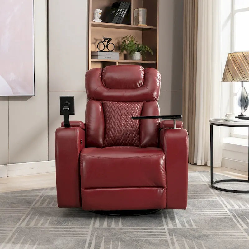 Drehbarer elektrischer Relaxsessel aus PU-Leder mit Telefonhalter, Getränkehalter und USB-Anschluss, 270, für das Heimkino im Wohnzimmer