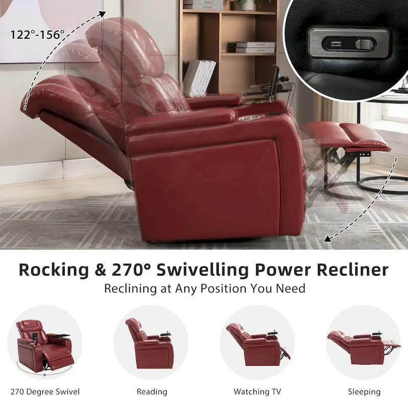 Drehbarer elektrischer Relaxsessel aus PU-Leder mit Telefonhalter, Getränkehalter und USB-Anschluss, 270, für das Heimkino im Wohnzimmer