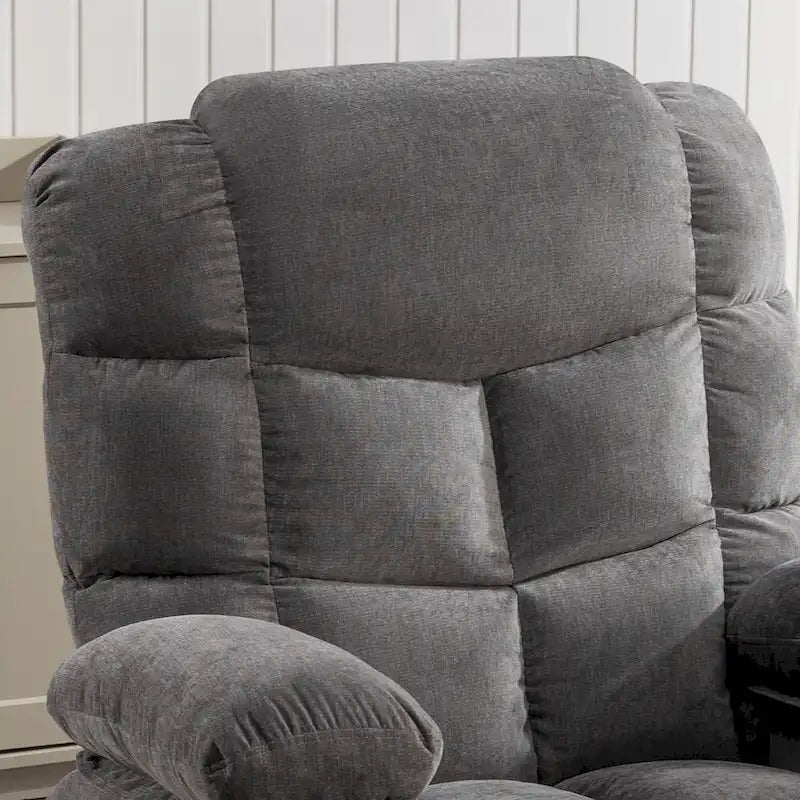 Grey Oversized Recliner with Heat and Massage, 150 Recline, 30 Rocking, USB Charging, and 2 Cup Holders