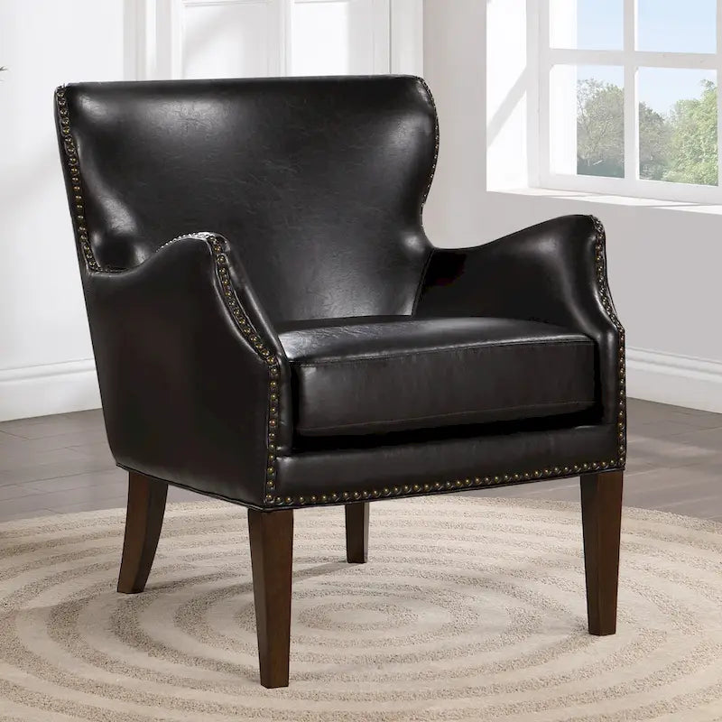 Douglas Faux Leather High Leg Slope Arm Accent Chair by Greyson Living