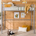 Silbernes Deluxe-Hochbett aus Metall in Twin-Größe mit Leiter und Schutzgeländer für das Kinderzimmer