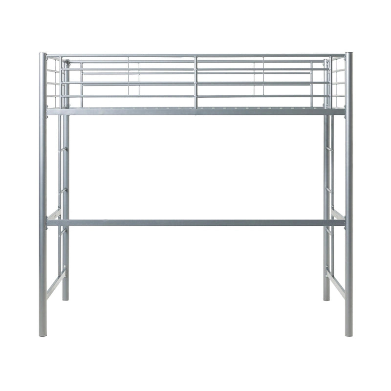 Silbernes Deluxe-Hochbett aus Metall in Twin-Größe mit Leiter und Schutzgeländer für das Kinderzimmer
