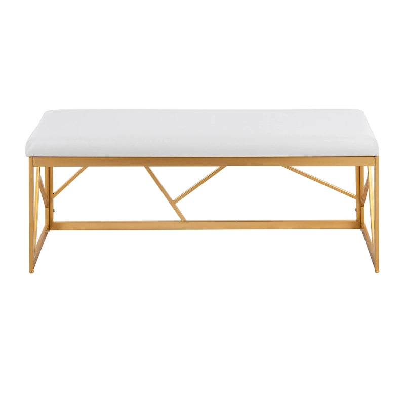 Banc rembourré glamour en métal, structure dorée