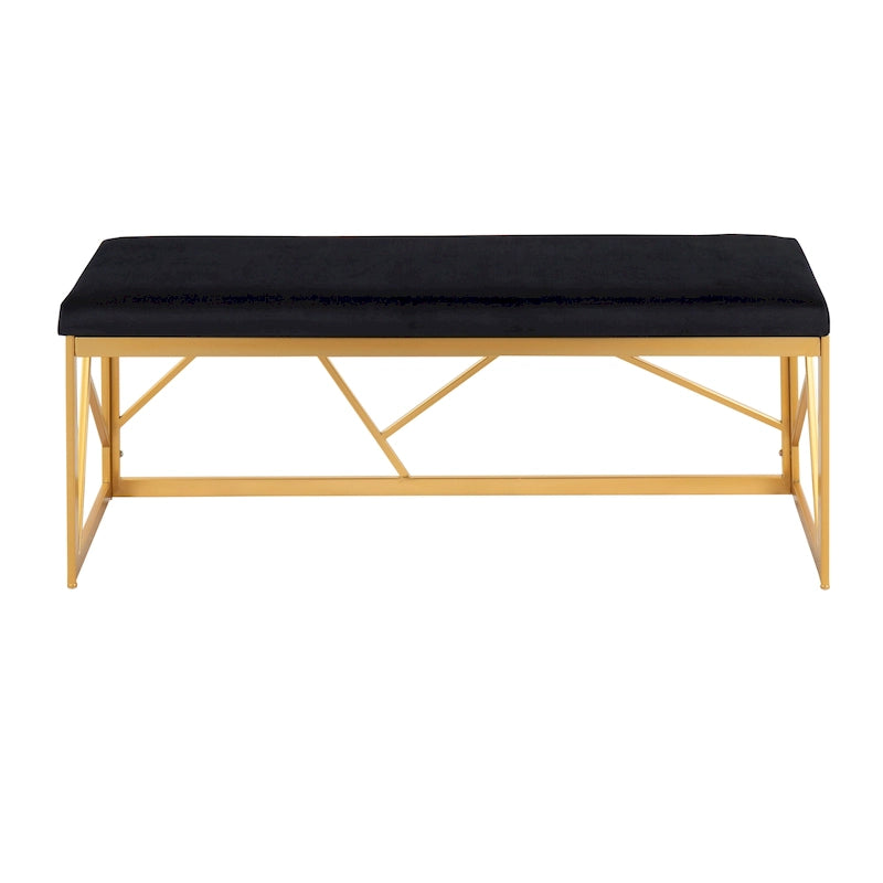 Banc rembourré glamour en métal, structure dorée
