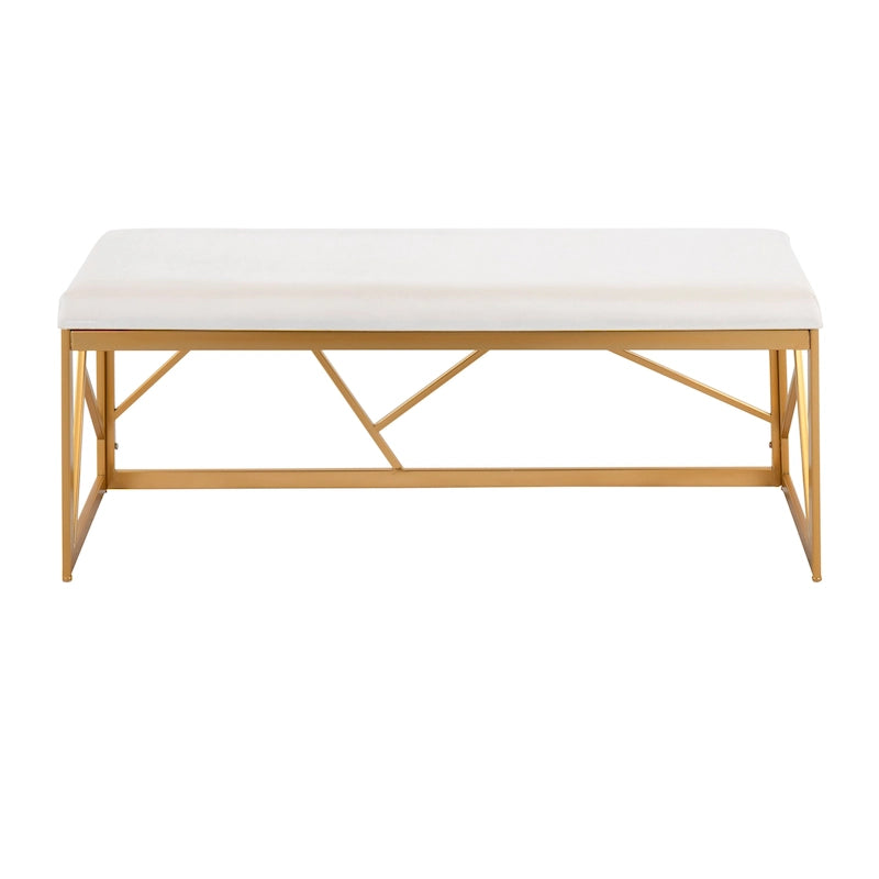 Banc rembourré glamour en métal, structure dorée
