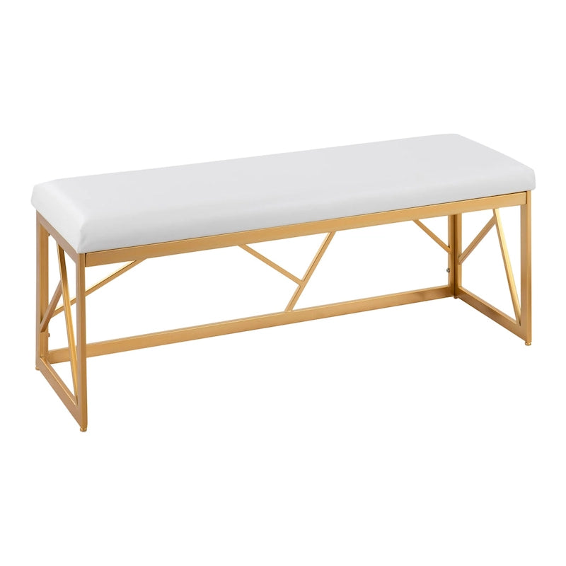 Banc rembourré glamour en métal, structure dorée