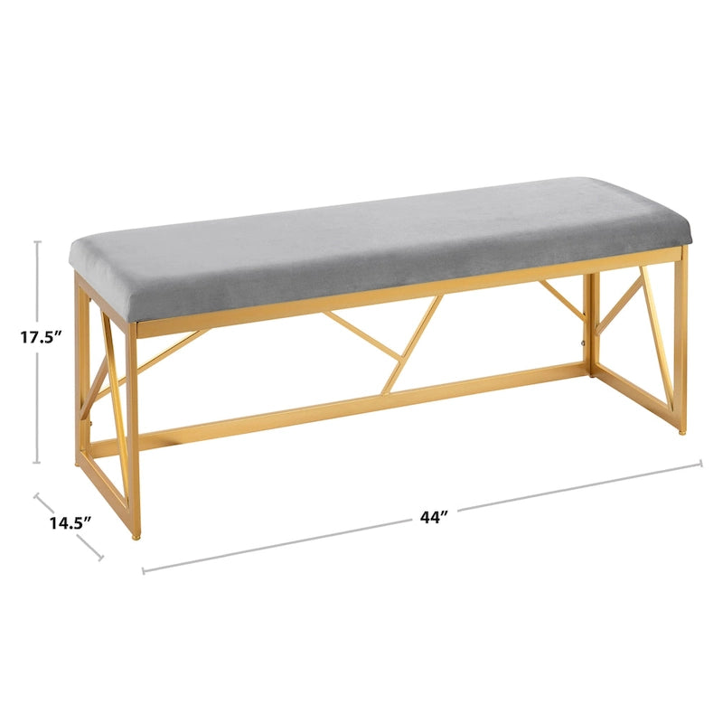 Banc rembourré glamour en métal, structure dorée