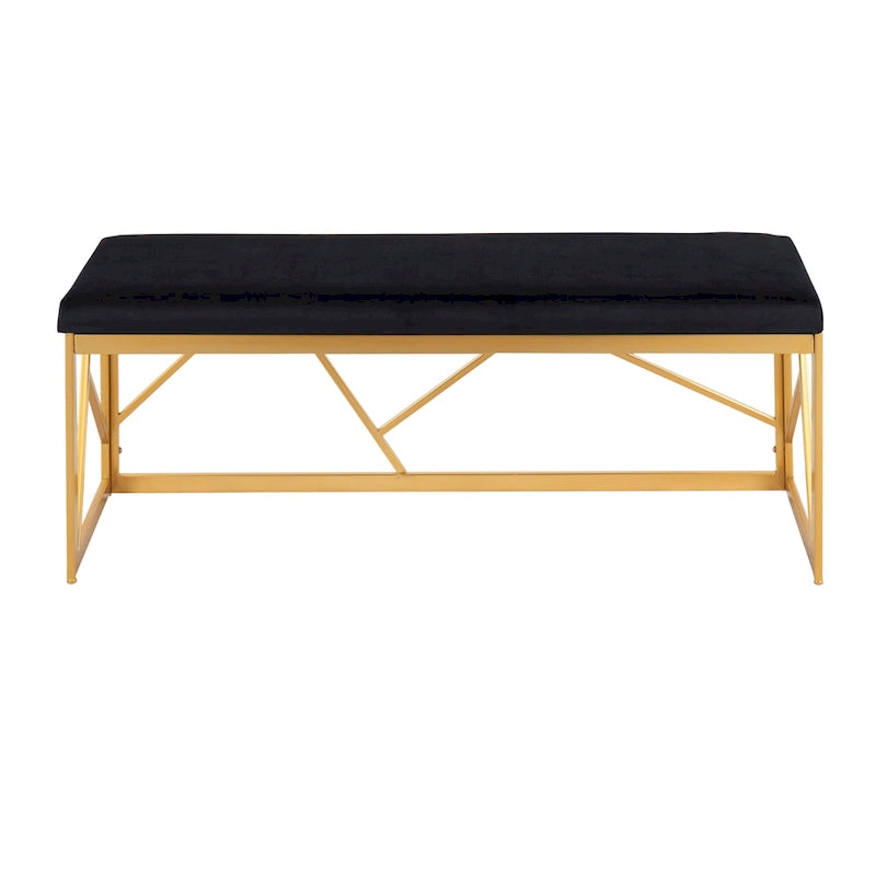 Banc rembourré glamour en métal, structure dorée