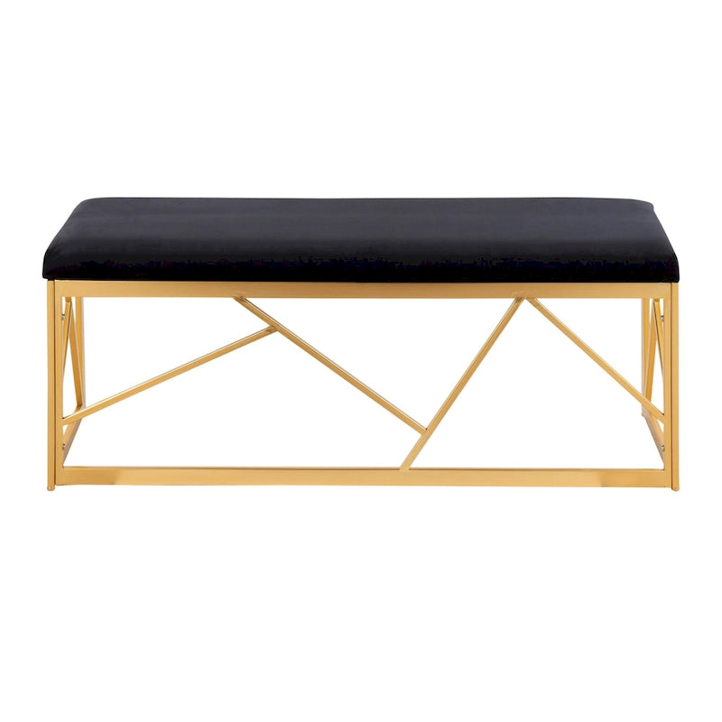 Banc rembourré glamour en métal, structure dorée