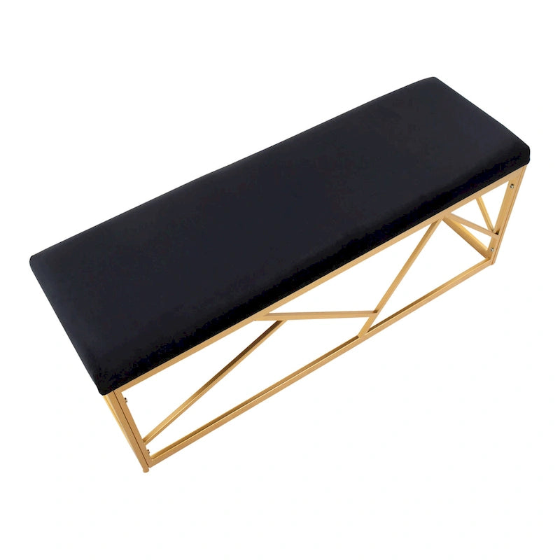 Banc rembourré glamour en métal, structure dorée
