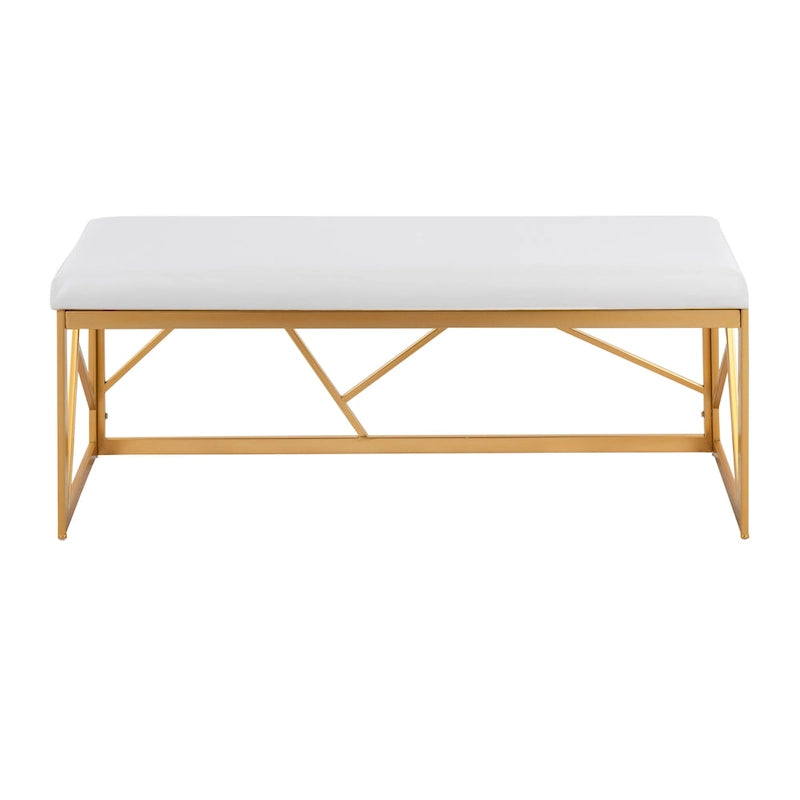 Banc rembourré glamour en métal, structure dorée