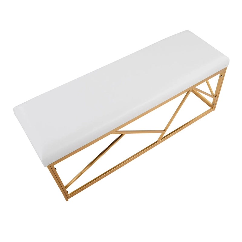 Banc rembourré glamour en métal, structure dorée