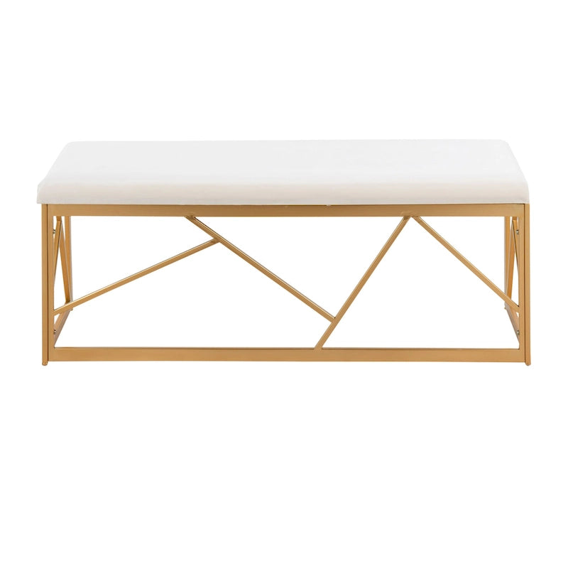 Banc rembourré glamour en métal, structure dorée
