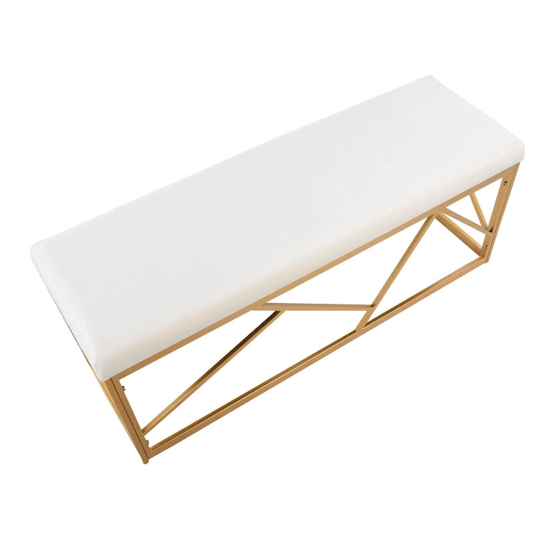 Banc rembourré glamour en métal, structure dorée