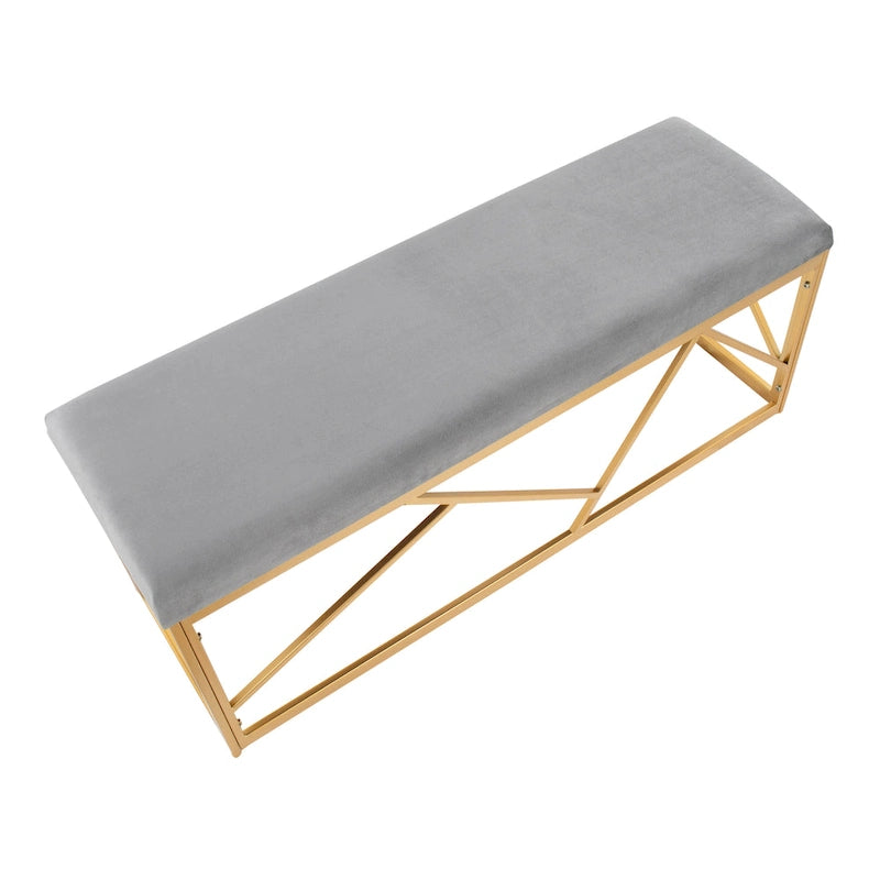 Banc rembourré glamour en métal, structure dorée