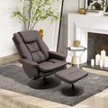 Recliner and Ottoman with Wrapped Base, Swivel PU Leather Reclining Chair with Footrest for Living Room