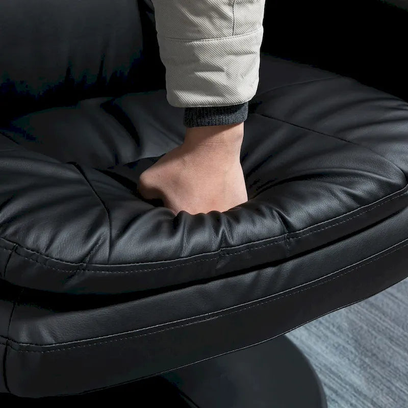 Recliner and Ottoman with Wrapped Base, Swivel PU Leather Reclining Chair with Footrest for Living Room