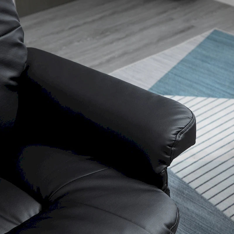 Recliner and Ottoman with Wrapped Base, Swivel PU Leather Reclining Chair with Footrest for Living Room
