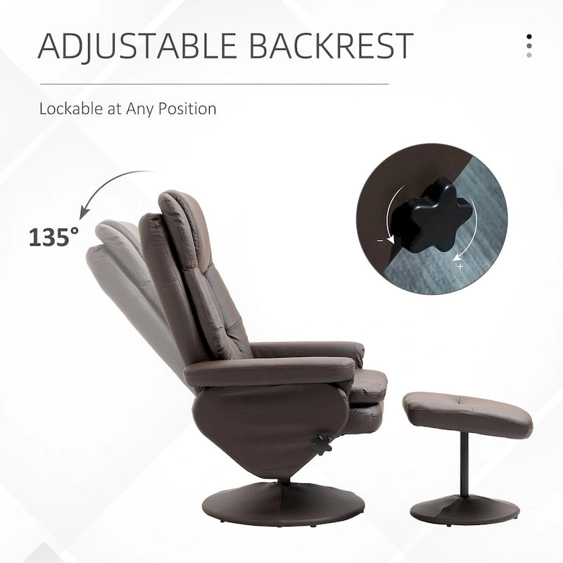 Recliner and Ottoman with Wrapped Base, Swivel PU Leather Reclining Chair with Footrest for Living Room