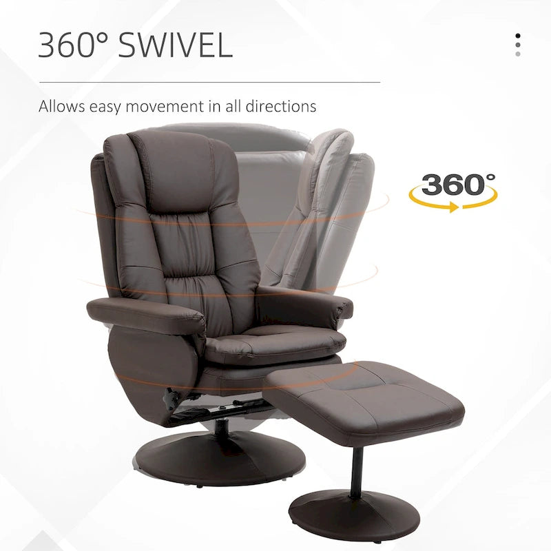 Recliner and Ottoman with Wrapped Base, Swivel PU Leather Reclining Chair with Footrest for Living Room