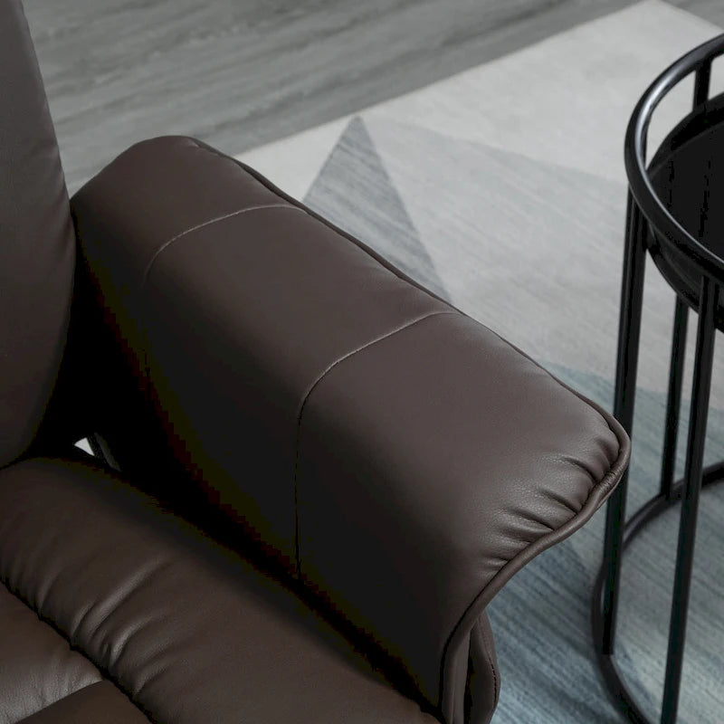 Recliner and Ottoman with Wrapped Base, Swivel PU Leather Reclining Chair with Footrest for Living Room