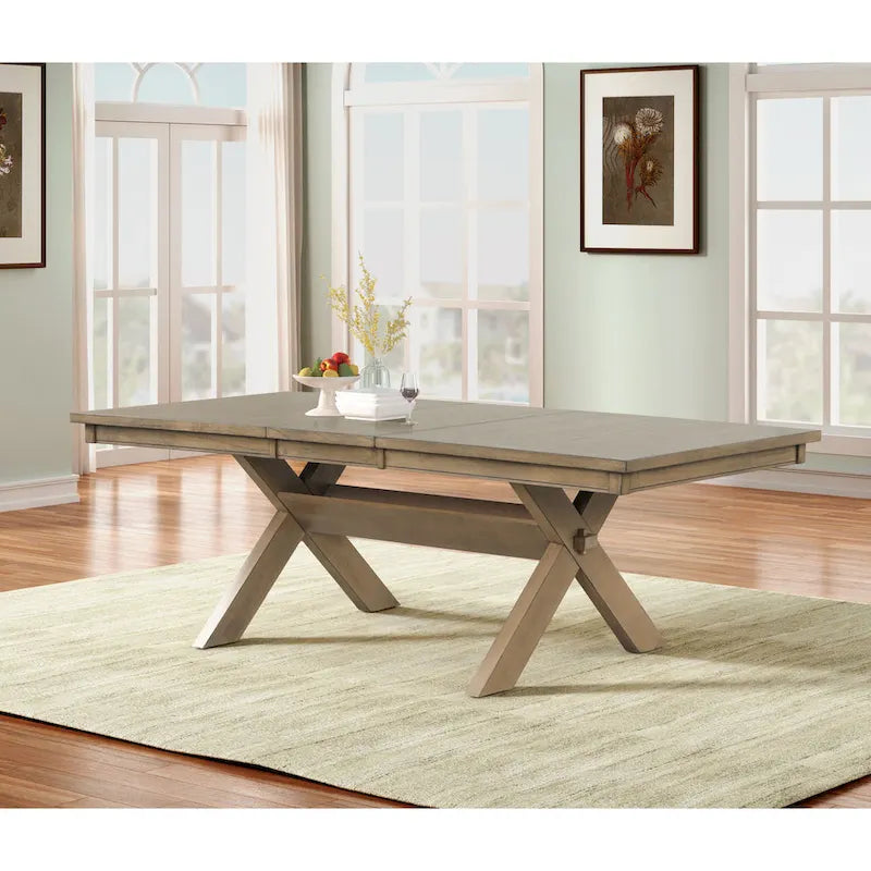 Roundhill Furniture Raven Wood Trestle Extendable Dining Table with Leaf, Glazed Pine Brown
