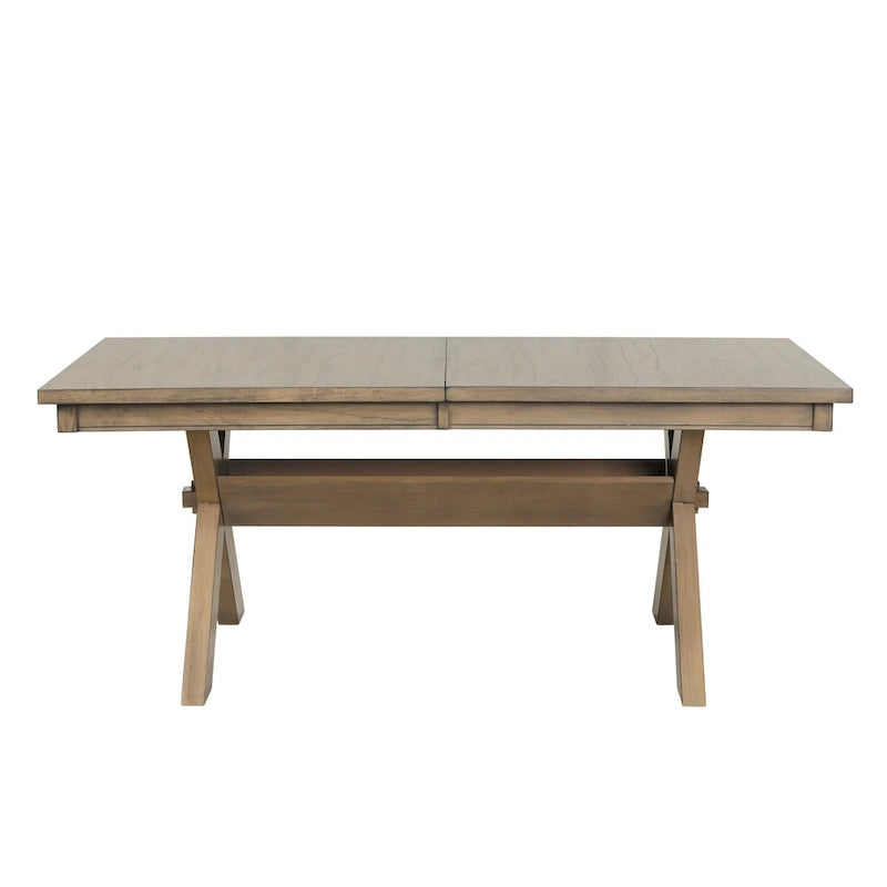 Wood Trestle Extendable Dining Table with Leaf, Glazed Pine Brown