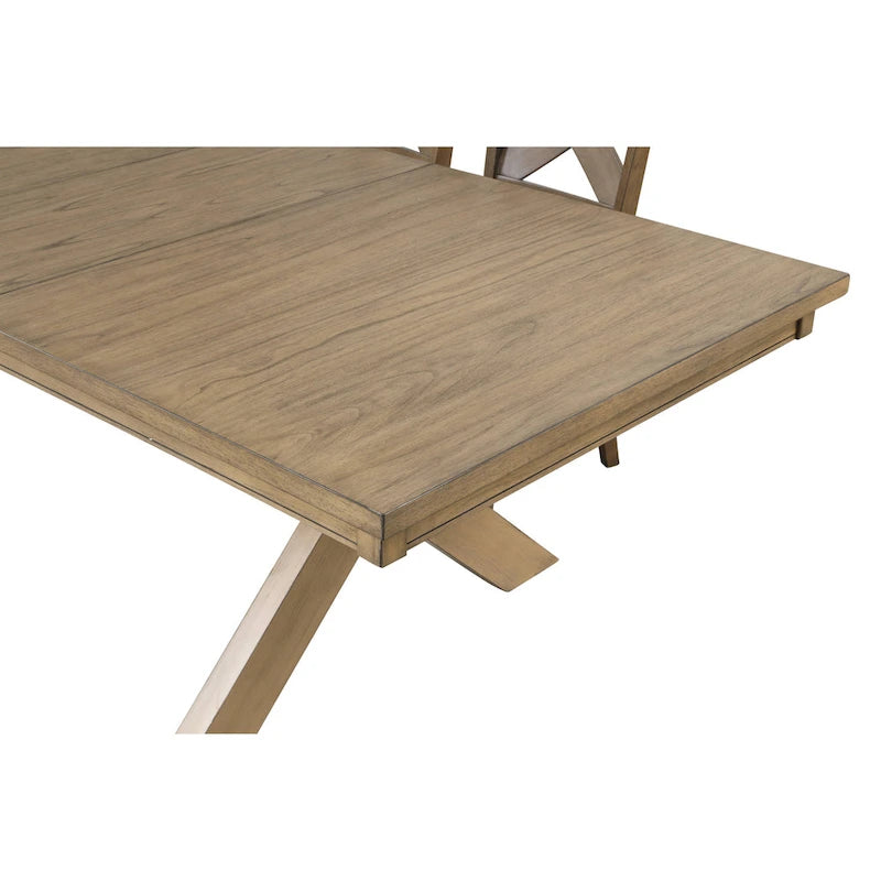 Wood Trestle Extendable Dining Table with Leaf, Glazed Pine Brown