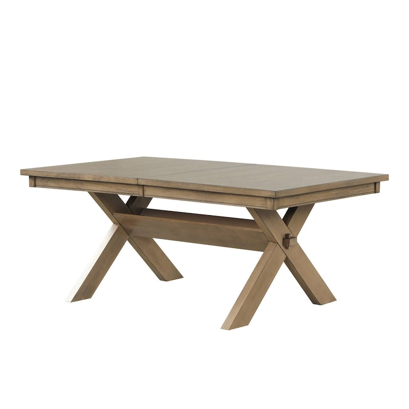 Wood Trestle Extendable Dining Table with Leaf, Glazed Pine Brown