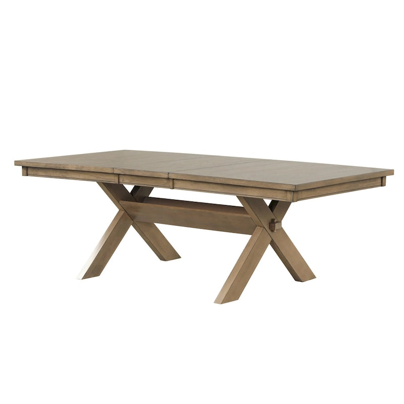 Wood Trestle Extendable Dining Table with Leaf, Glazed Pine Brown