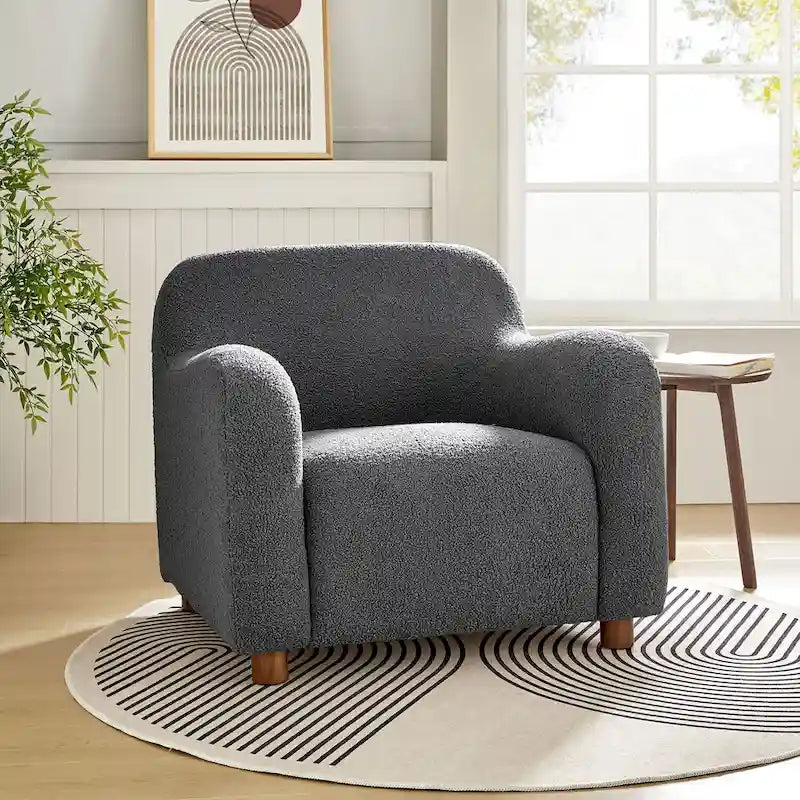 Bouclé Teddy-accentstoel van 35 inch met bekleding en poten van massief hout