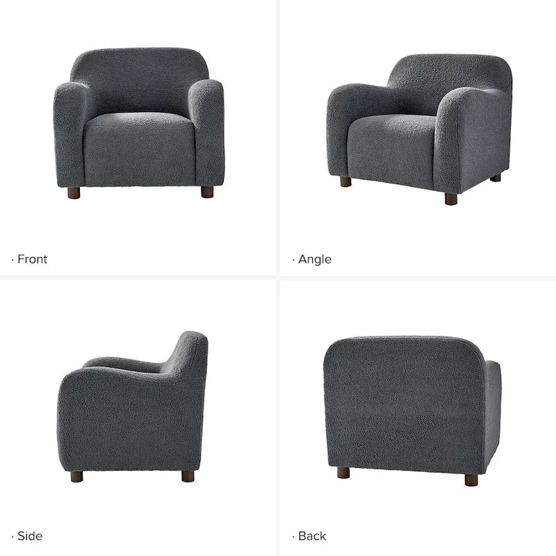 Bouclé Teddy-accentstoel van 35 inch met bekleding en poten van massief hout