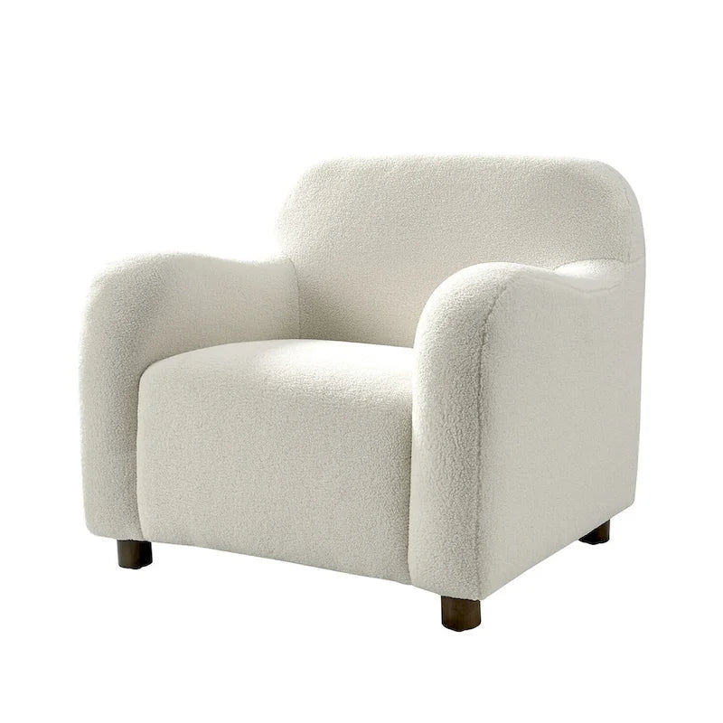 Bouclé Teddy-accentstoel van 35 inch met bekleding en poten van massief hout