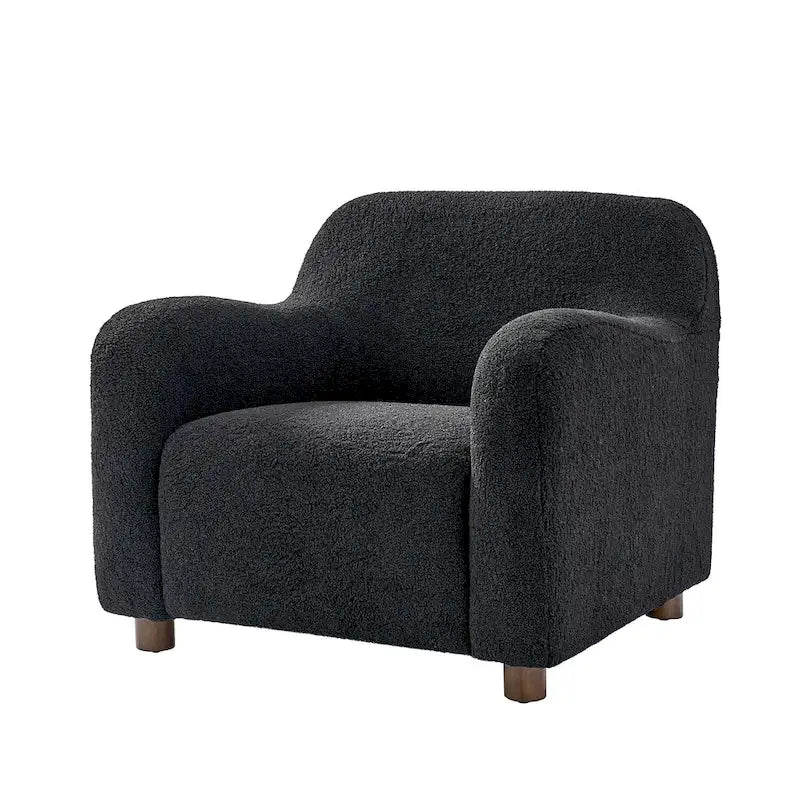 Bouclé Teddy-accentstoel van 35 inch met bekleding en poten van massief hout